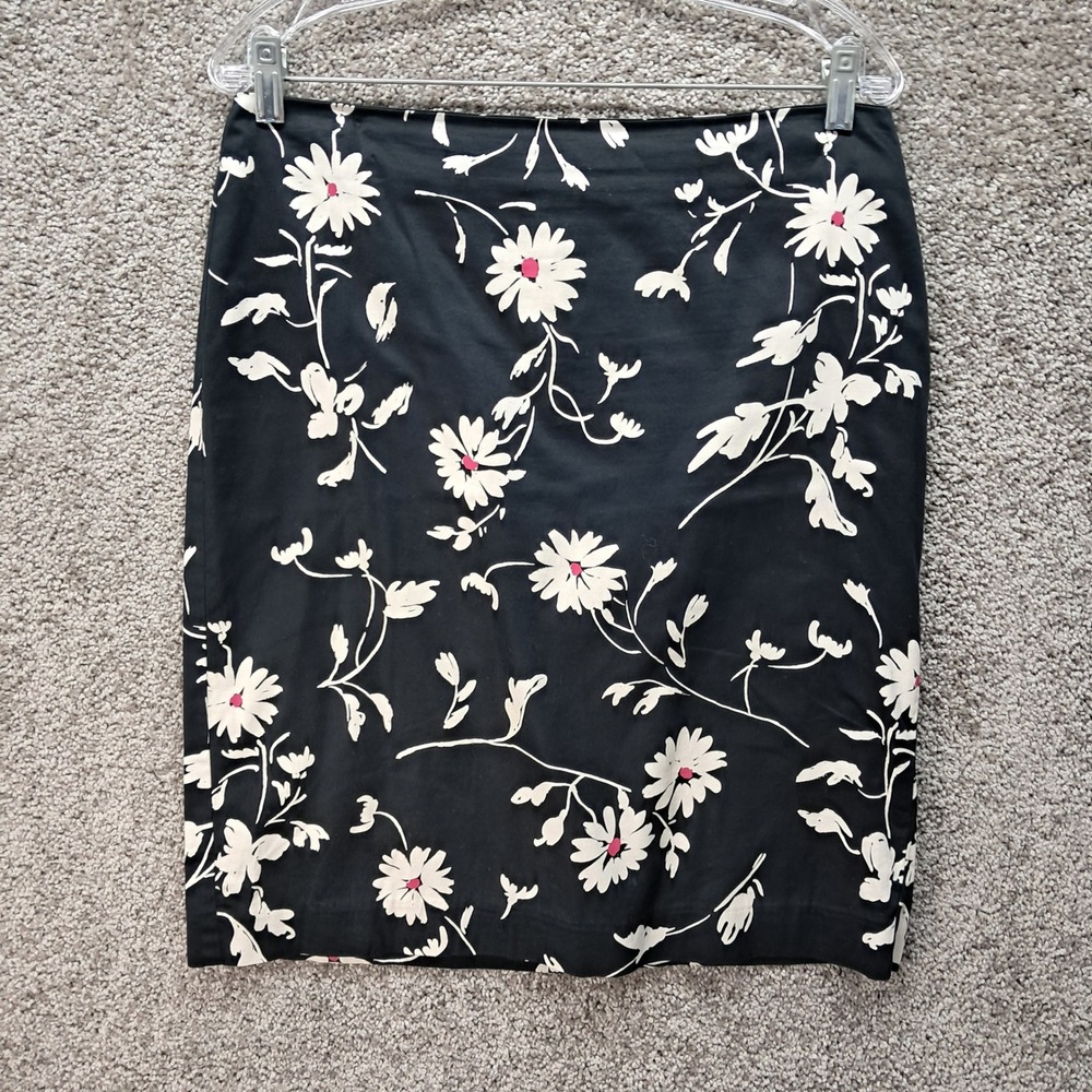 Talbots Petites Black Floral Daisy Cotton Pencil Skirt 10P IN404 01/12